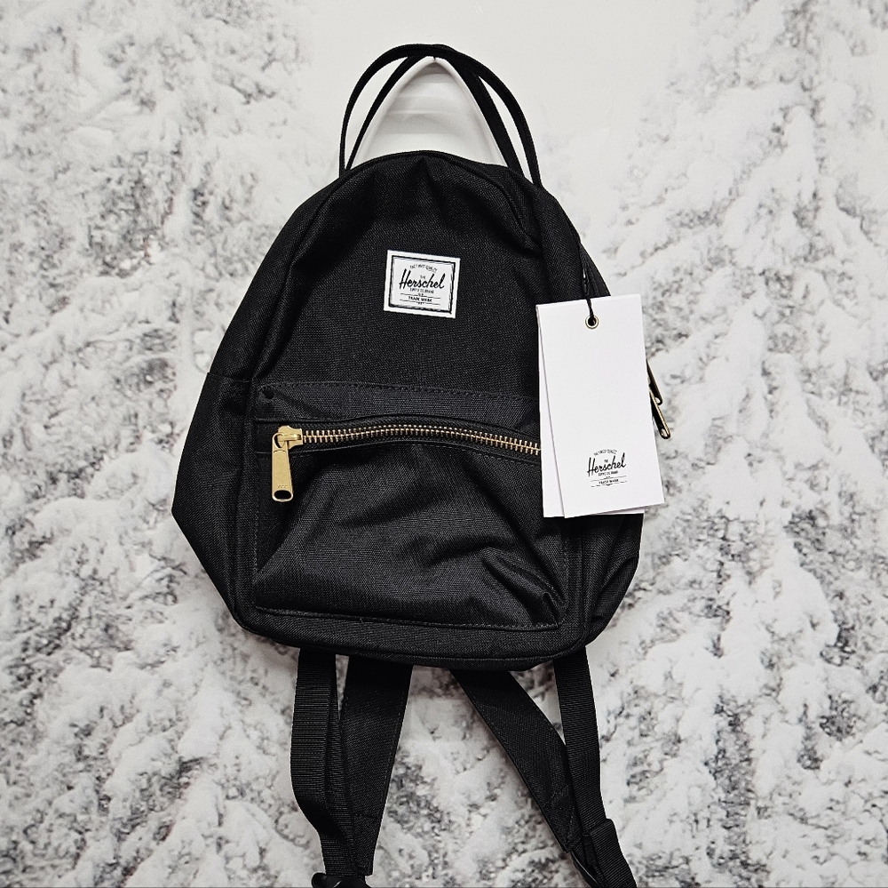 Herschel Nova Mini Backpack, NWT, Black, Red/white Stripes Gold Zipper
